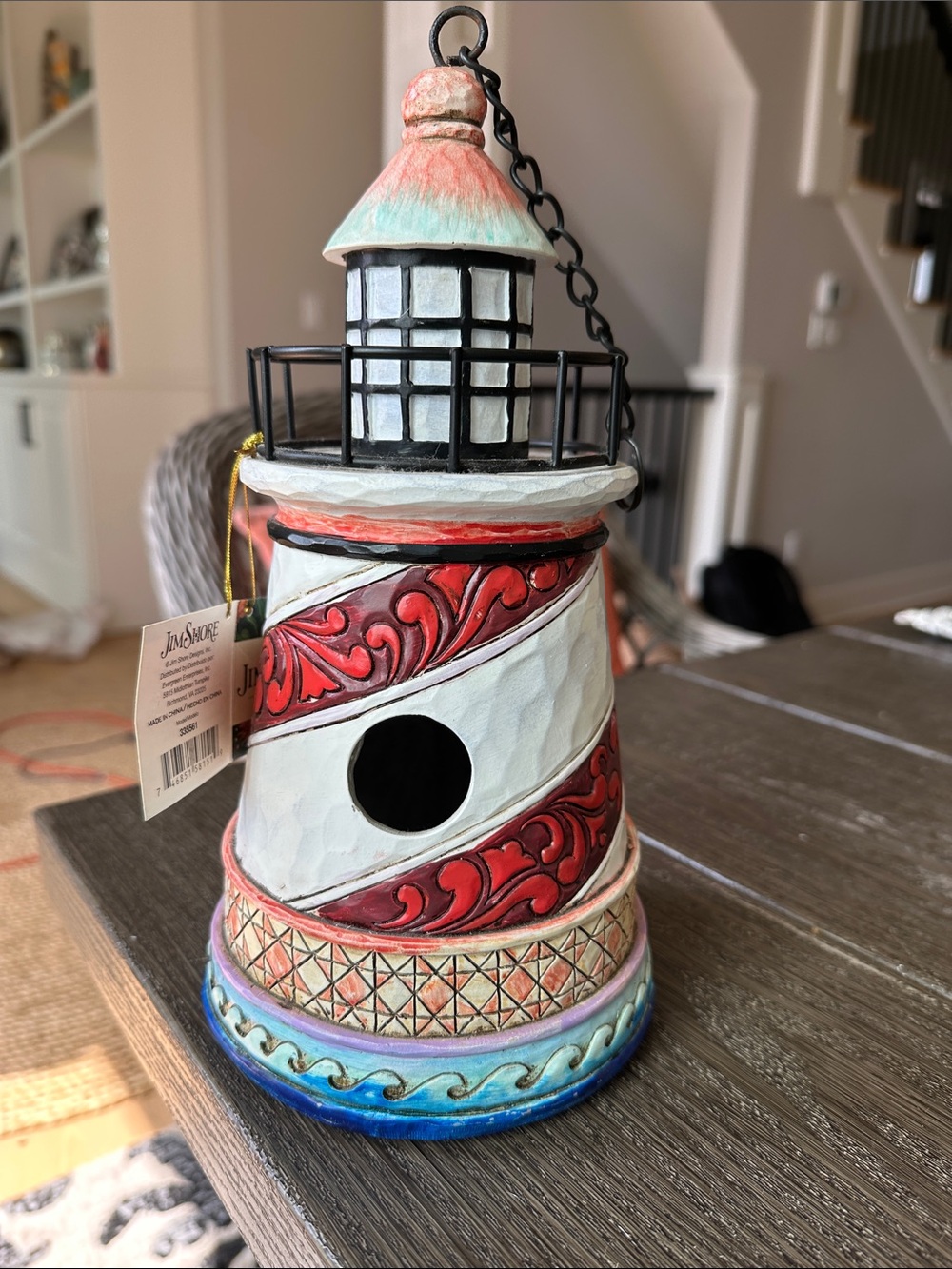 Jim Shore Red, White & Blue Swirl Lighthouse Birdhouse